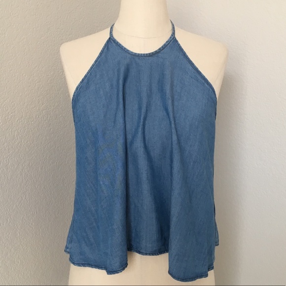 Zara Tops - !! Zara Chambray Halter Crop Top